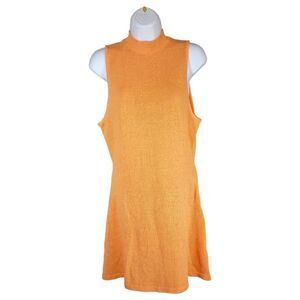 Ser.O.Ya Ginger Knit Mini Dress Papaya Orange Sleeveless Medium Mock Neck